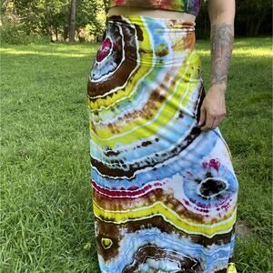 Maxi Skirt Boho Hippie - Buttery Soft Flowy - Blue Yellow Pink (Women's Large)